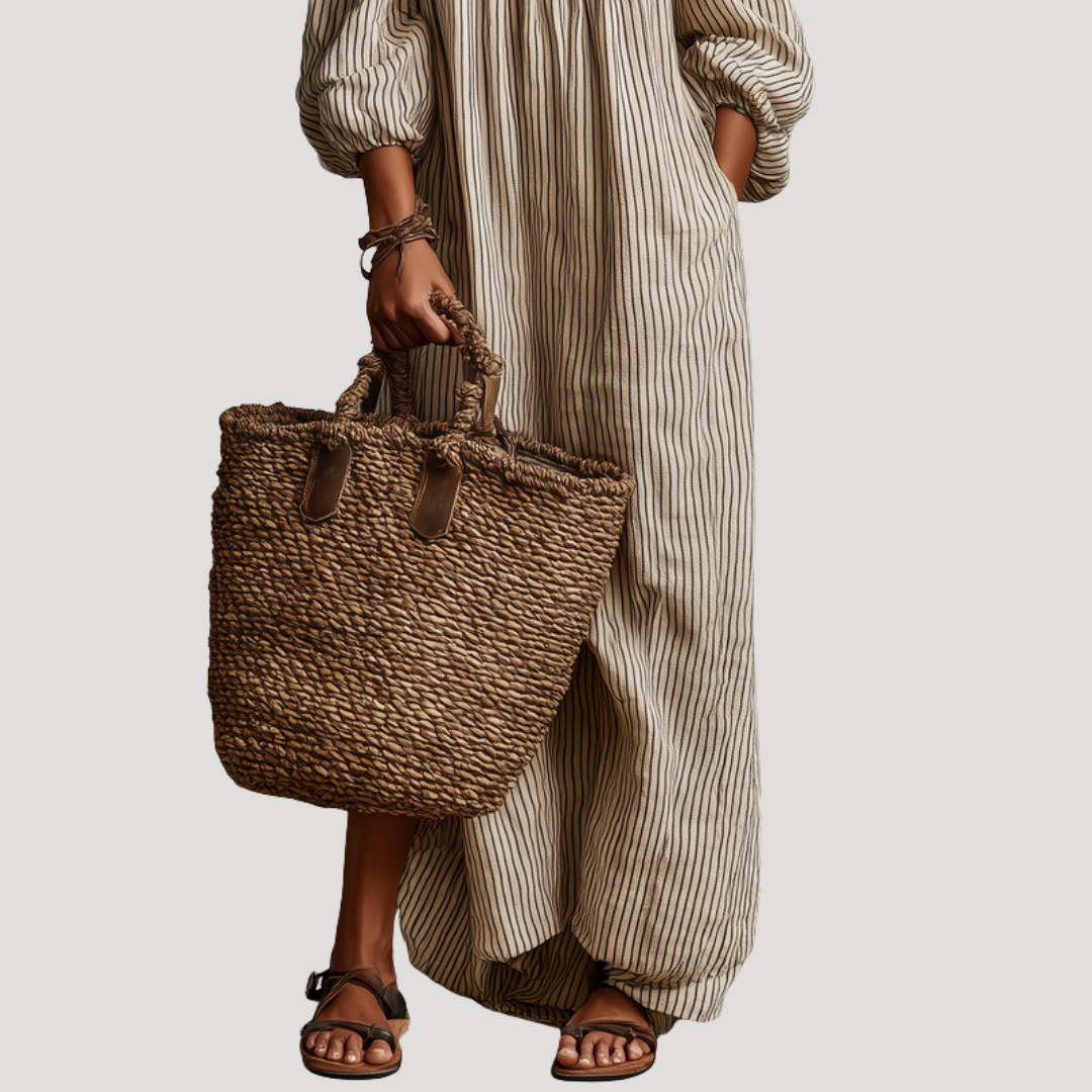 Robe Longue Épaules Dénudées Rayée Bohème