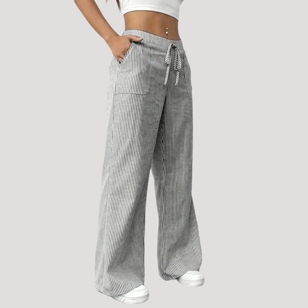 Pantalon Femme Décontracté Jambes Larges Rayées
