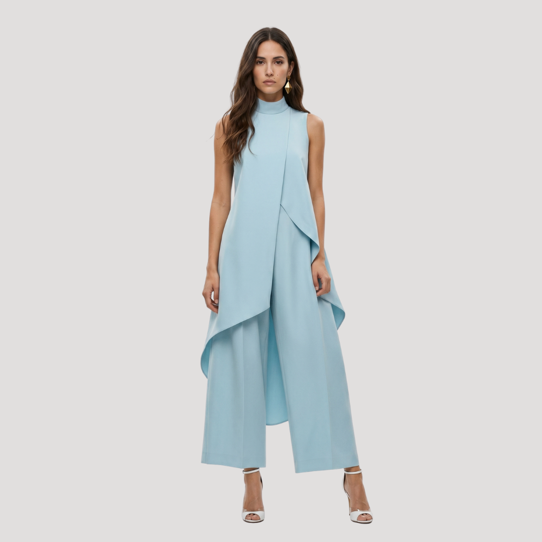 Ensemble Femme Élégant Haut Long Asymétrique et Pantalon Large