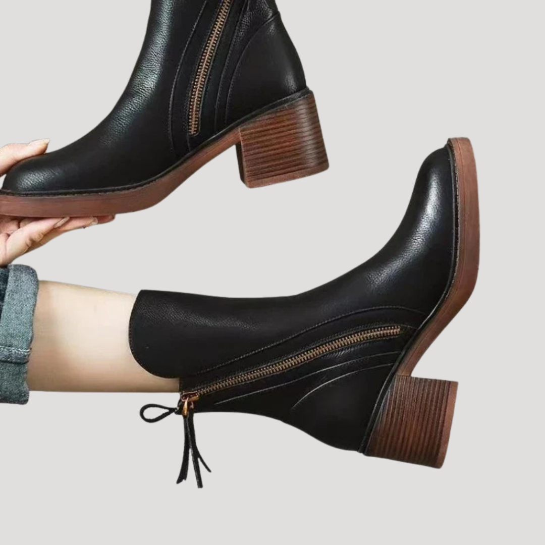 Bottines Femme à Talon Bloc Zip Latéral