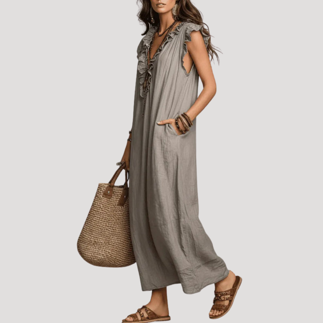 Robe Longue Bohème Volants Sans Manches