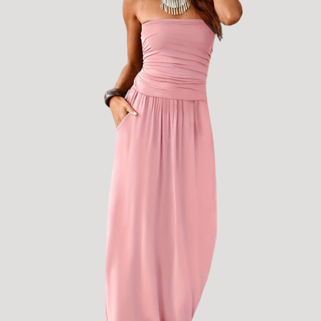 Robe Longue Bustier Froncée Femme