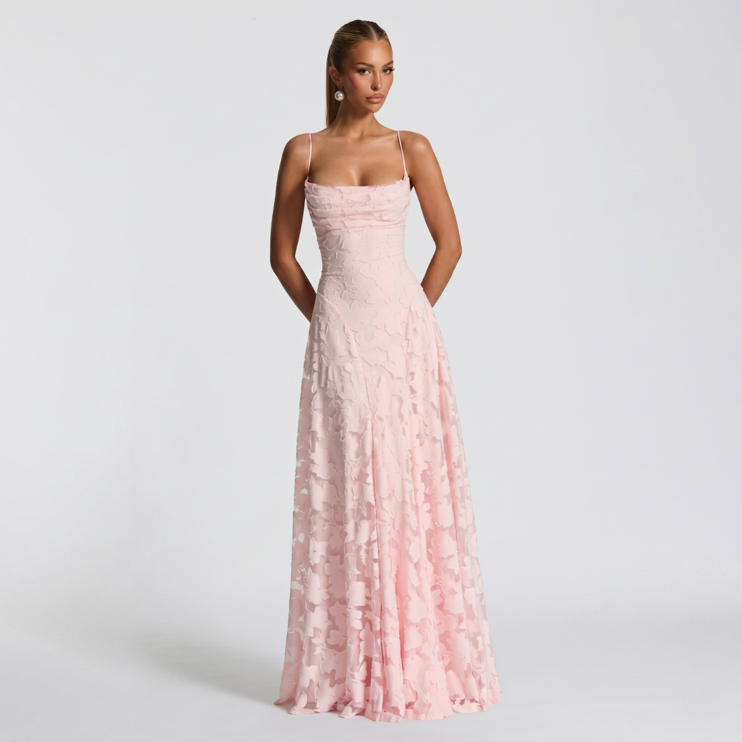 Robe Longue De Soirée Femme Évasée En Dentelle Élégante