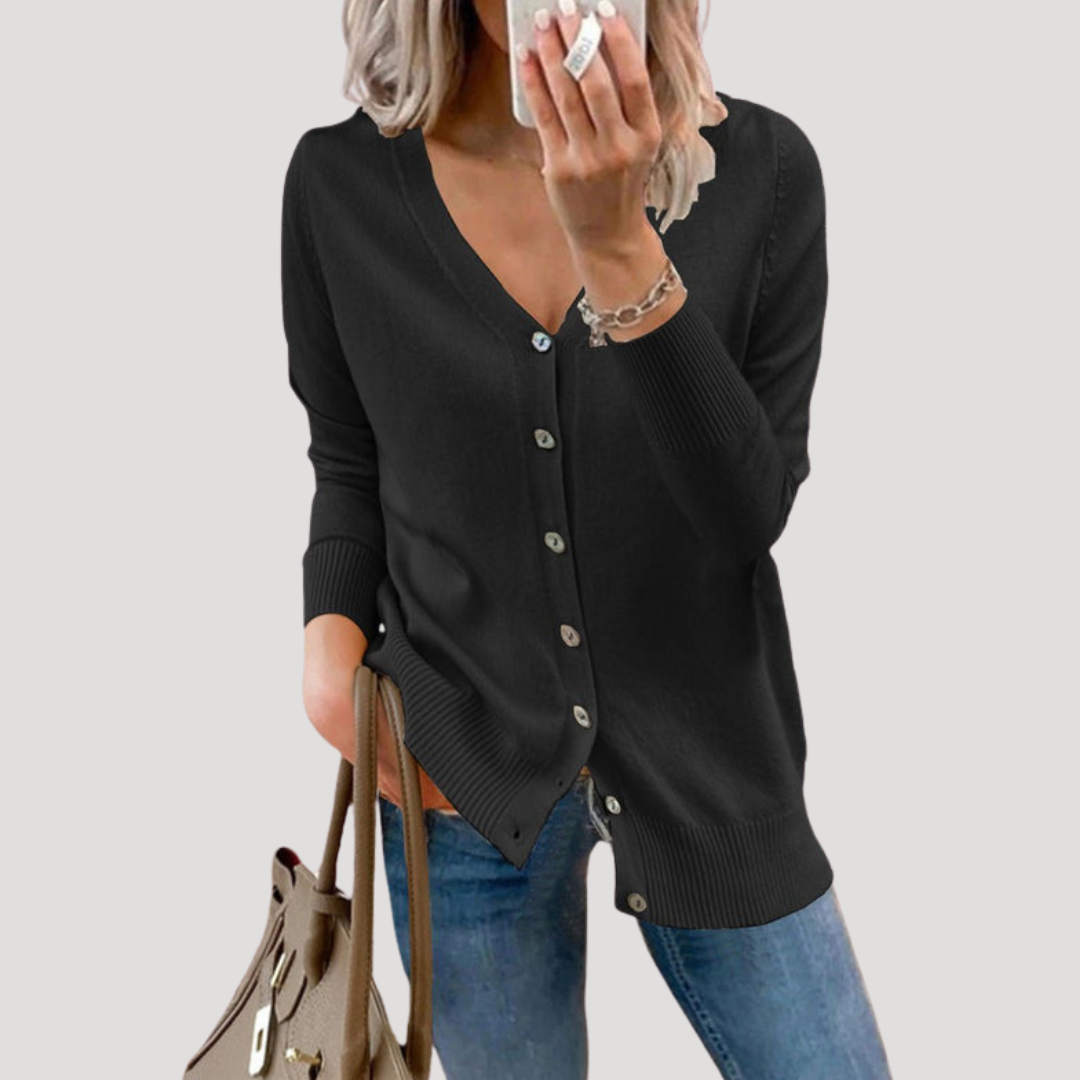 Cardigan femme col V boutonné