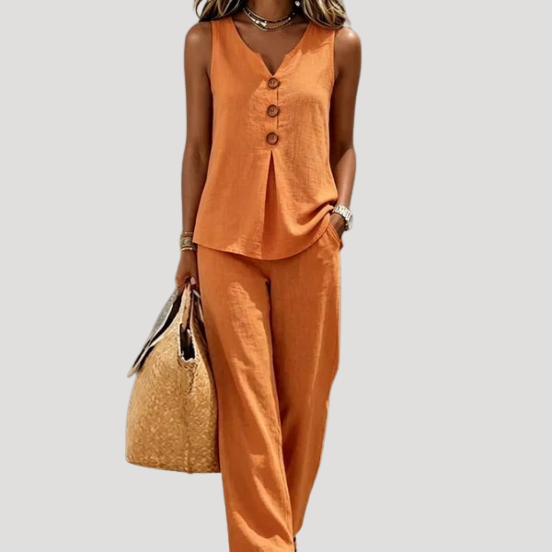 Ensemble Femme Haut Boutonné et Pantalon Large