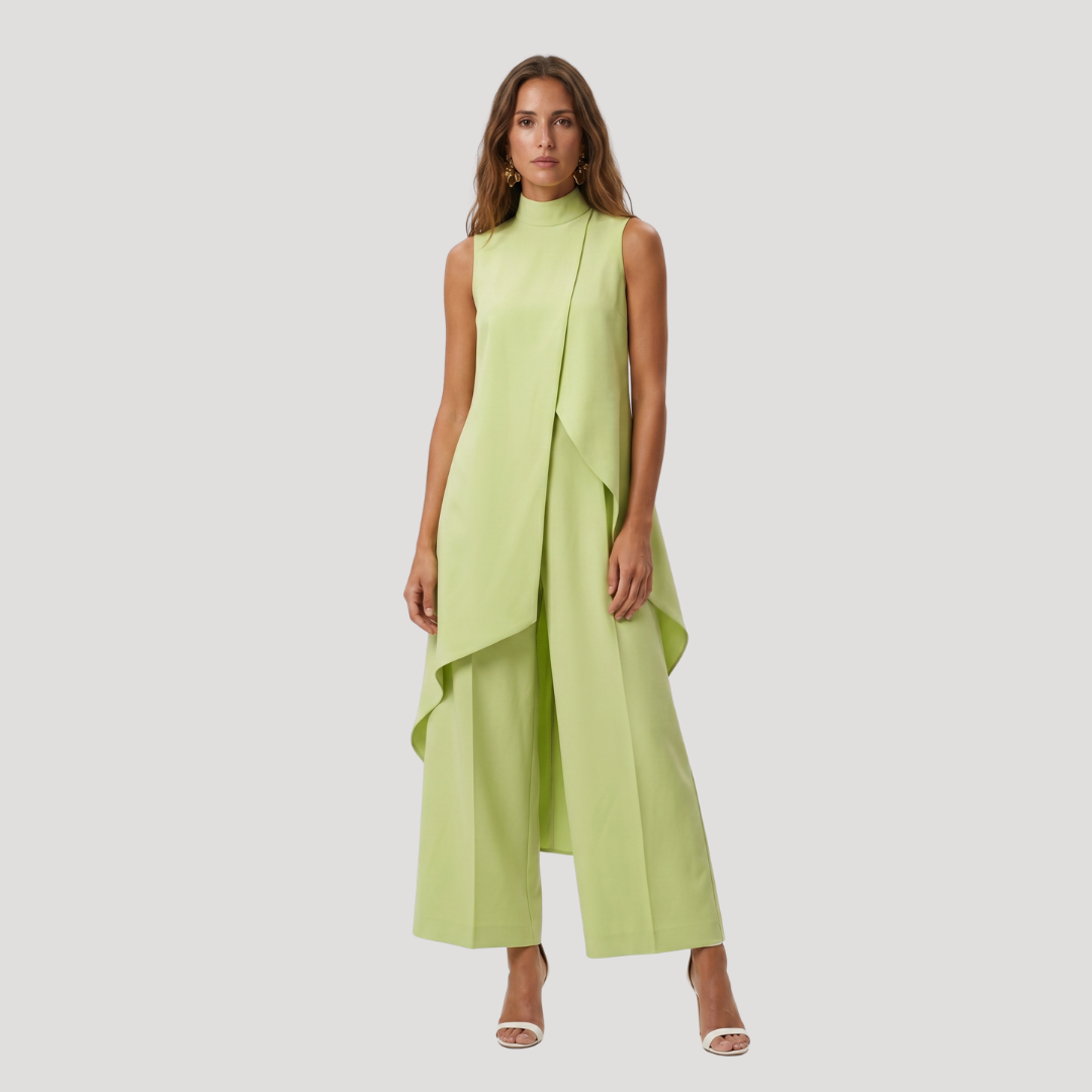 Ensemble Femme Élégant Haut Long Asymétrique et Pantalon Large