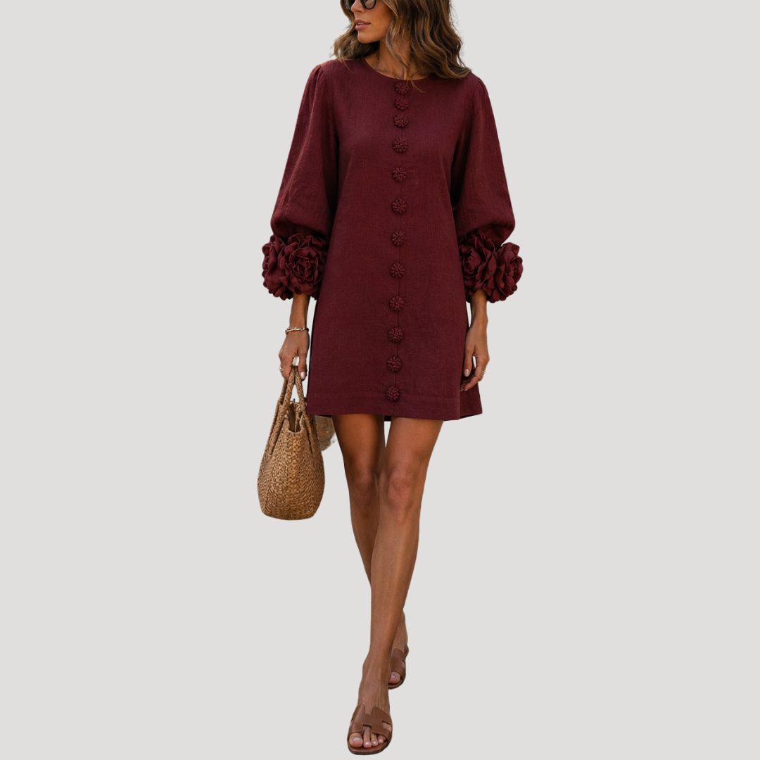 Robe Mini Femme Évasée Boutonnée