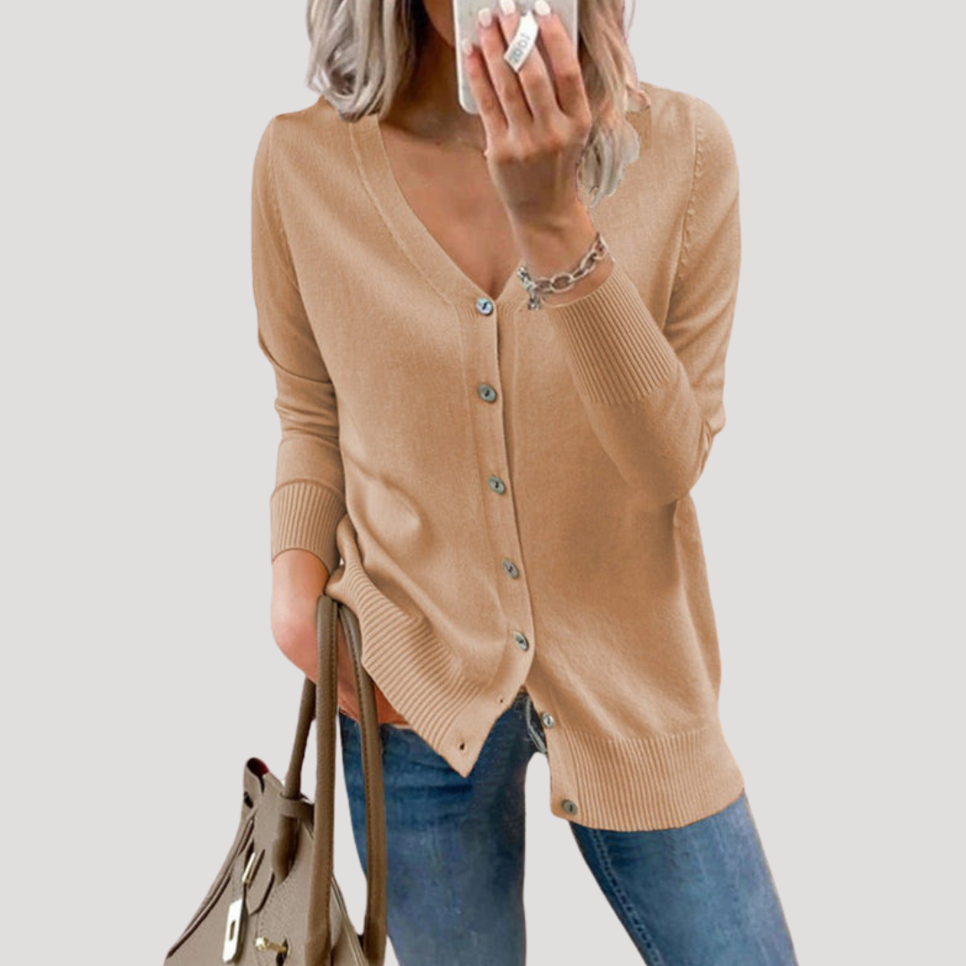 Cardigan femme col V boutonné