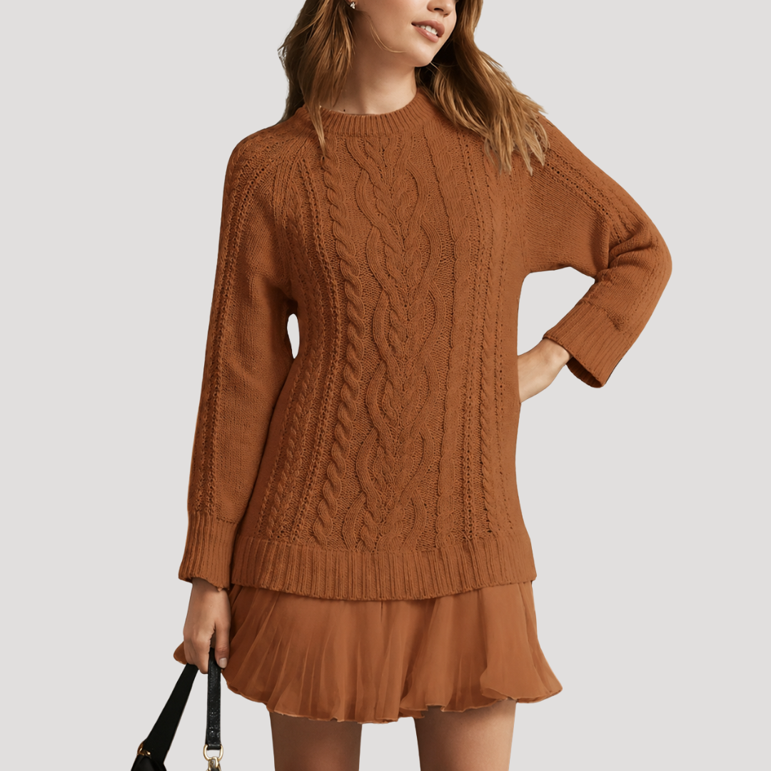 Robe Mini Femme en Maille Torsadée à Ourlet Plissé