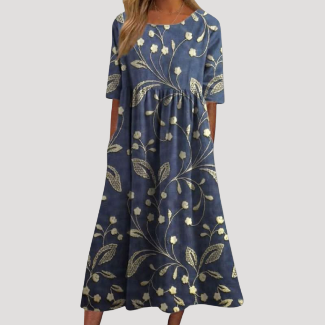 Robe mi longue femme décontractée fleurie