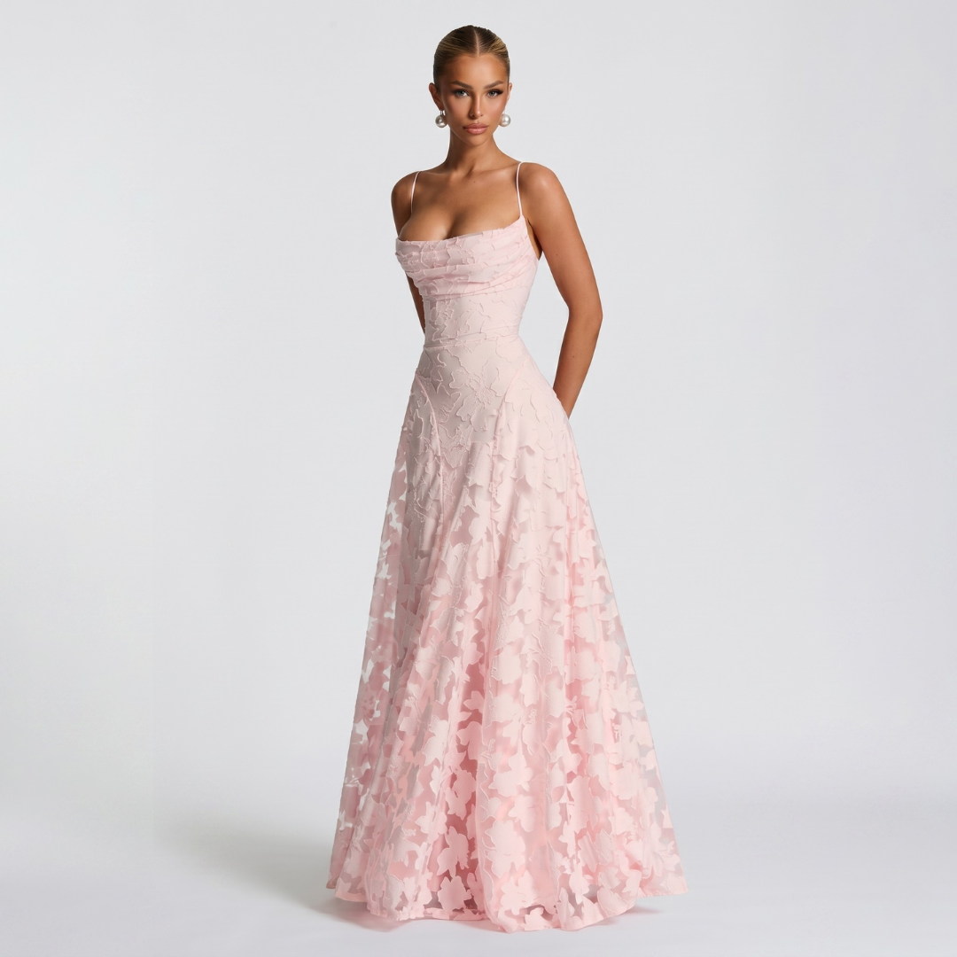 Robe Longue De Soirée Femme Évasée En Dentelle Élégante