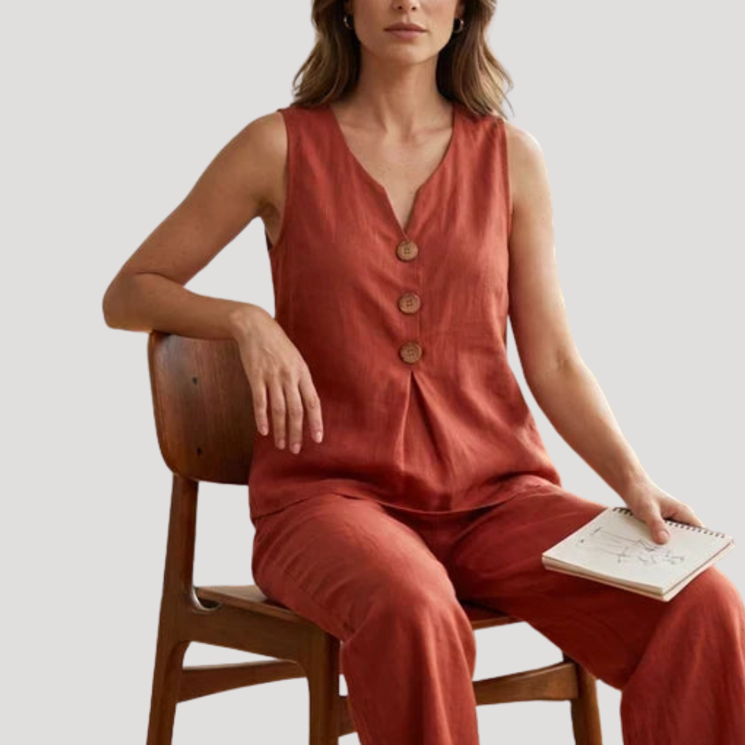 Ensemble Femme Haut Boutonné et Pantalon Large