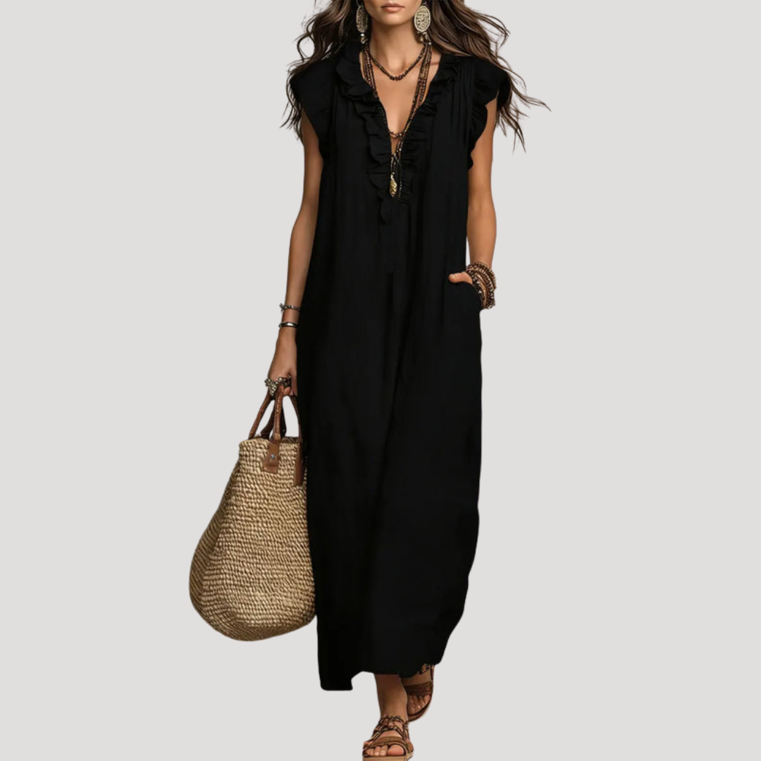 Robe Longue Bohème Volants Sans Manches