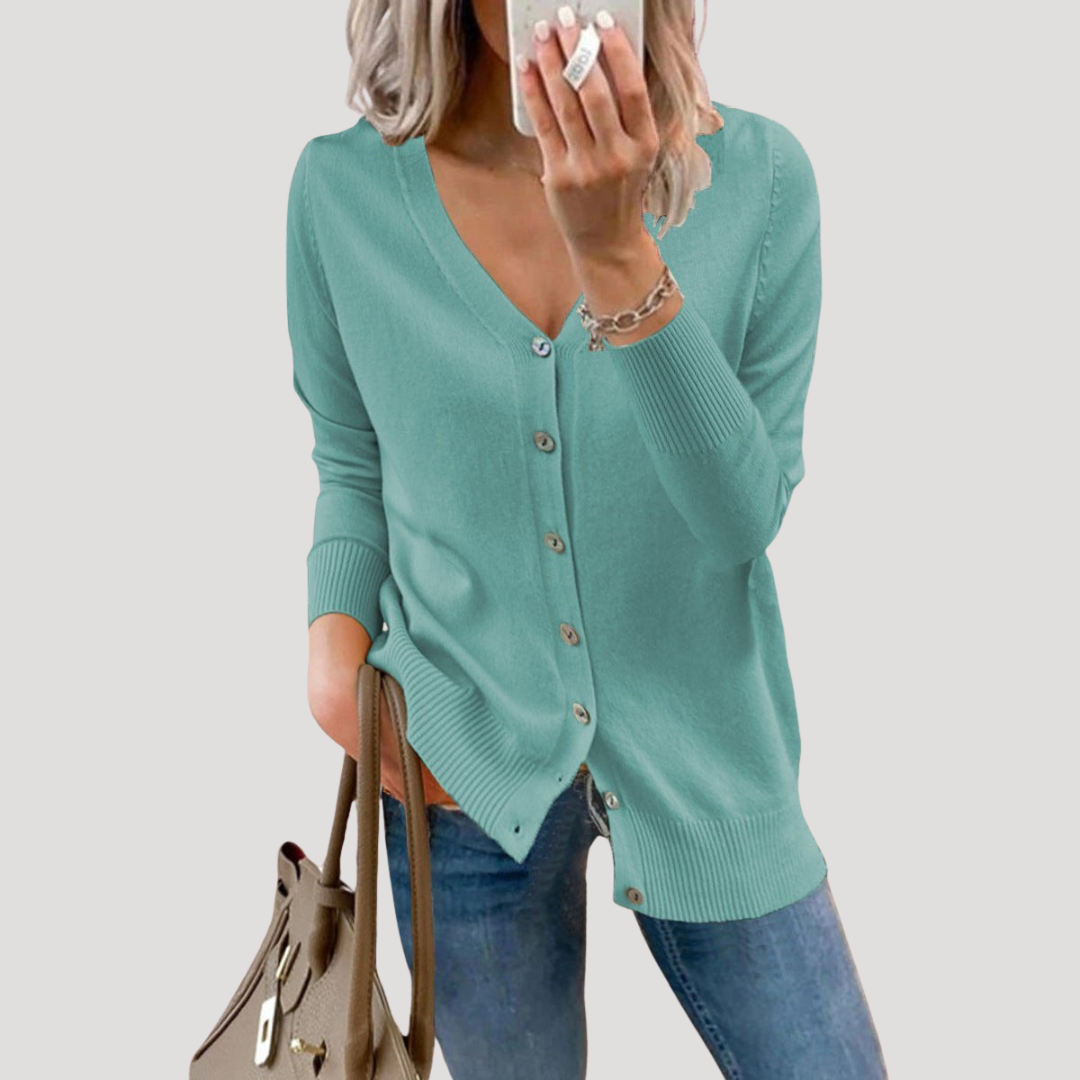 Cardigan Femme en Maille Col V à Poignets Côtelés