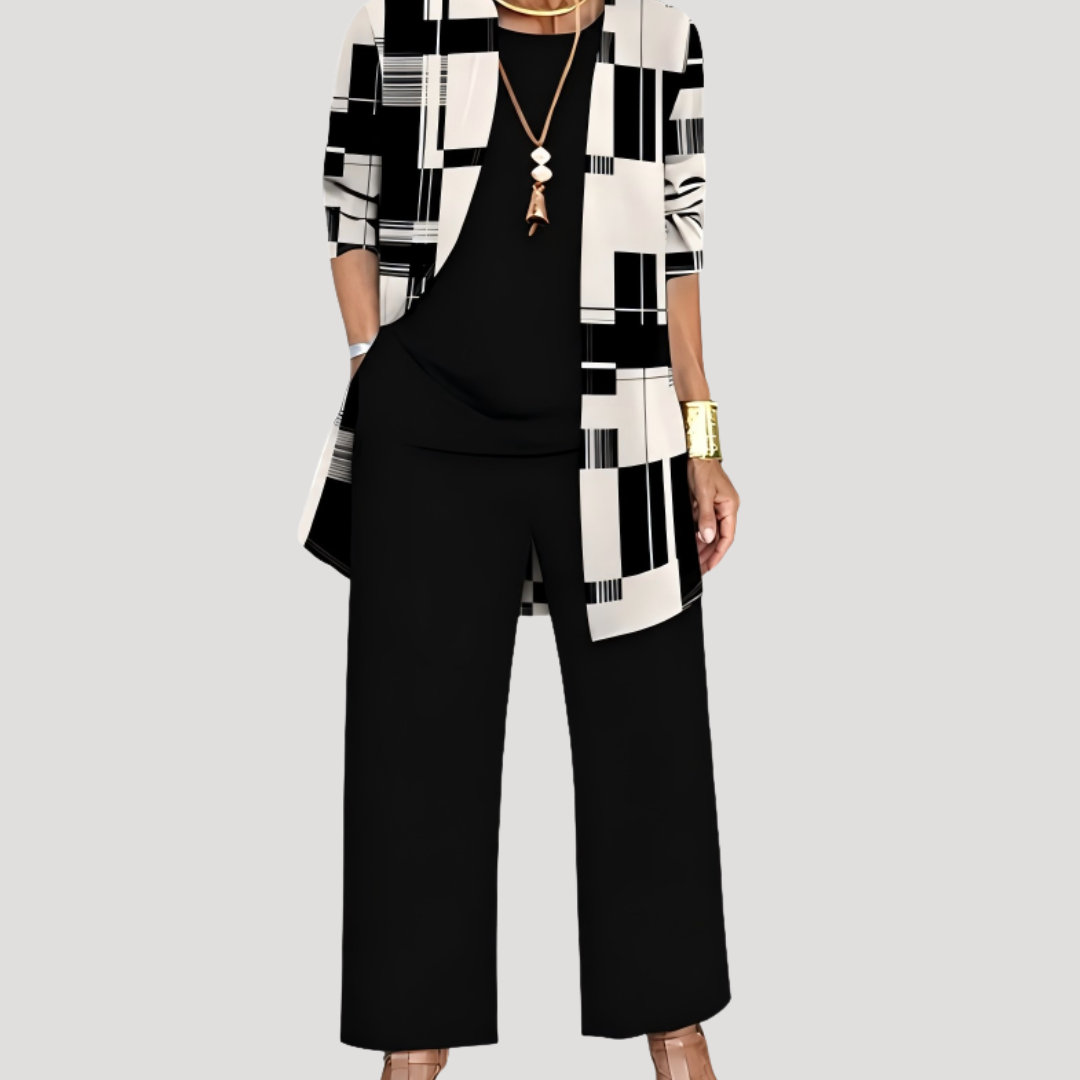 Ensemble Femme Élégant avec Pantalon Large et Veste Imprimée