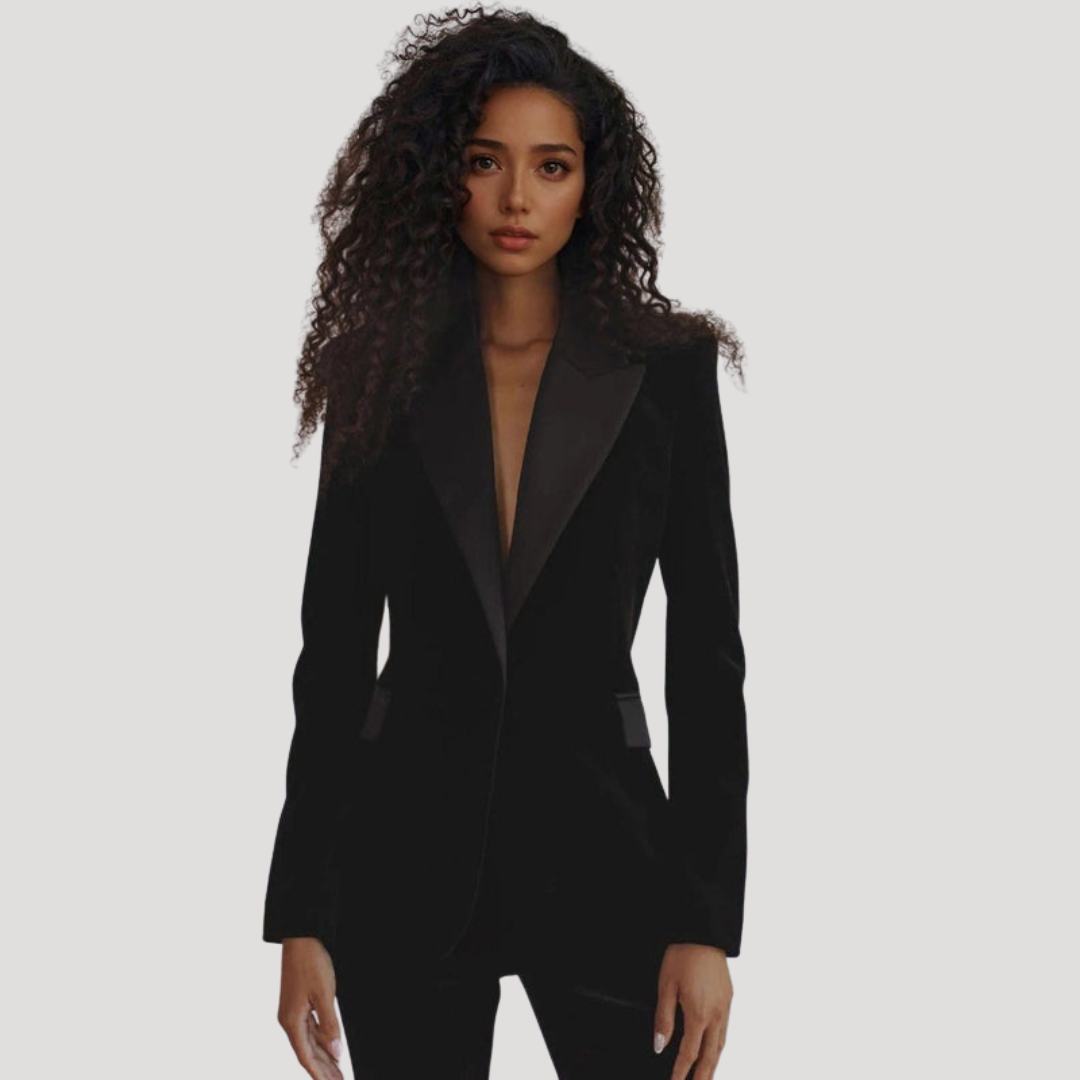 Tailleur Femme en Velours à Blazer Ajusté et Pantalon Évasé