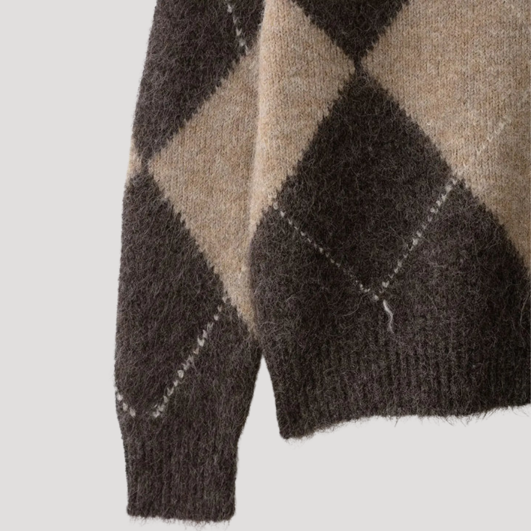 Pull Femme Argyle Épaules Dénudées