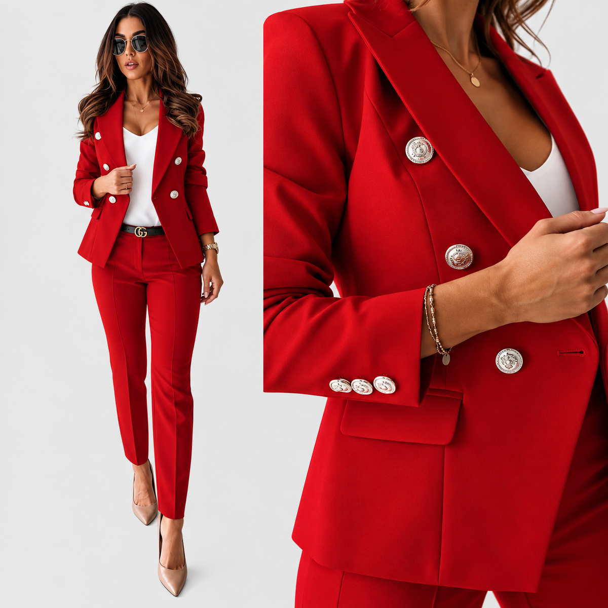 Ensemble Tailleur Femme Chic Pantalon Ajusté