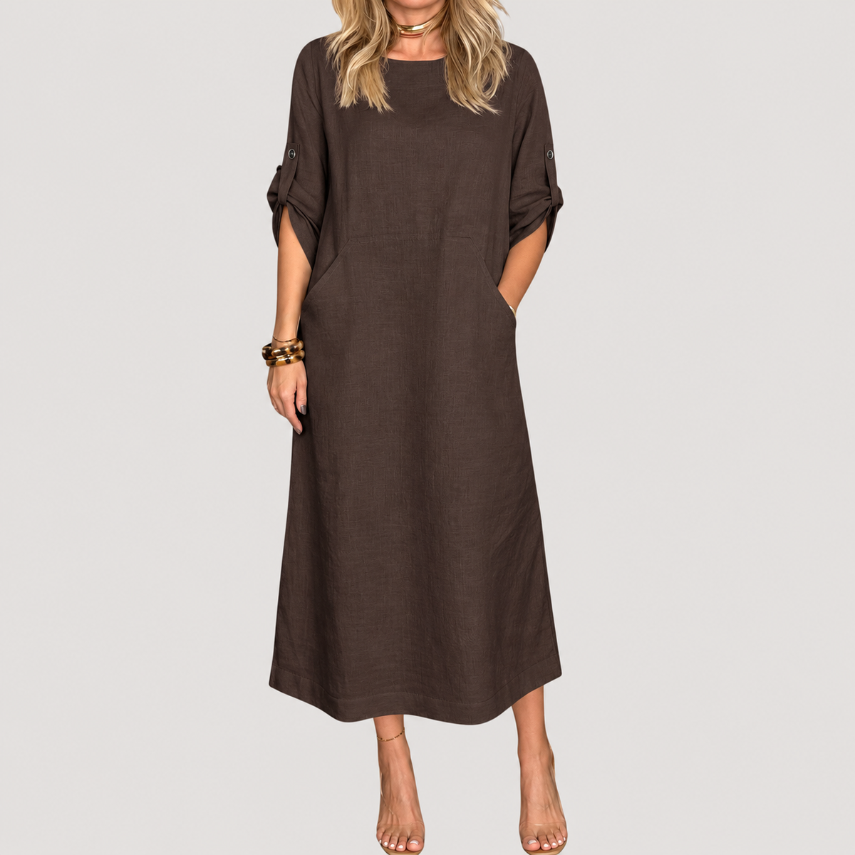 Robe Longue Décontractée Manches Longues Femme