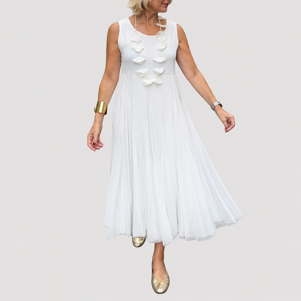 Ensemble jupe et haut femme avec jupe longue plissée