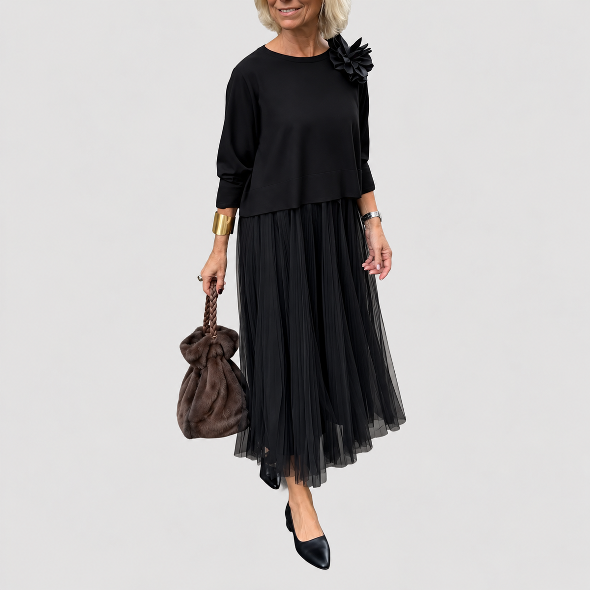 Ensemble jupe et haut femme avec jupe longue plissée