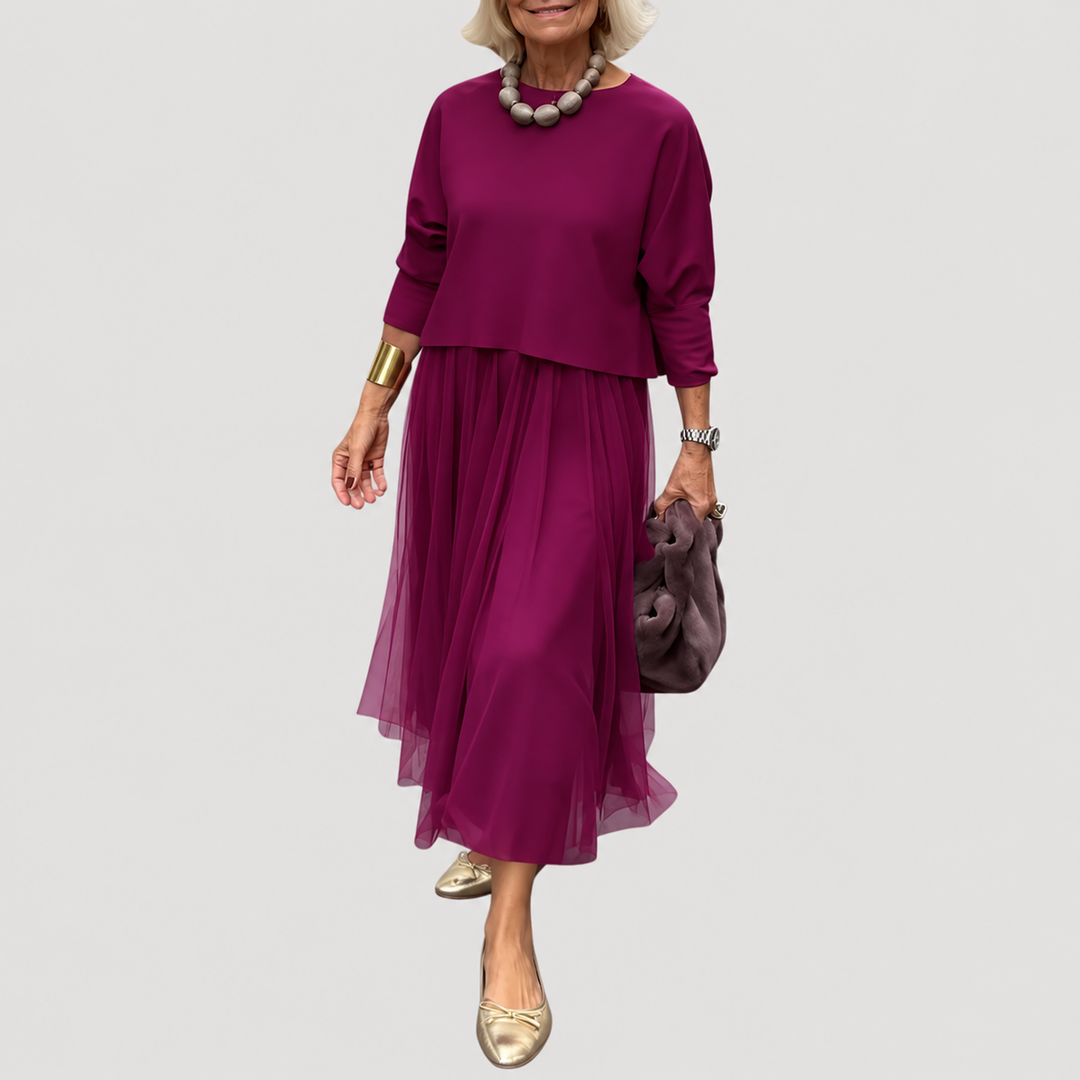 Ensemble jupe et haut femme avec jupe longue plissée