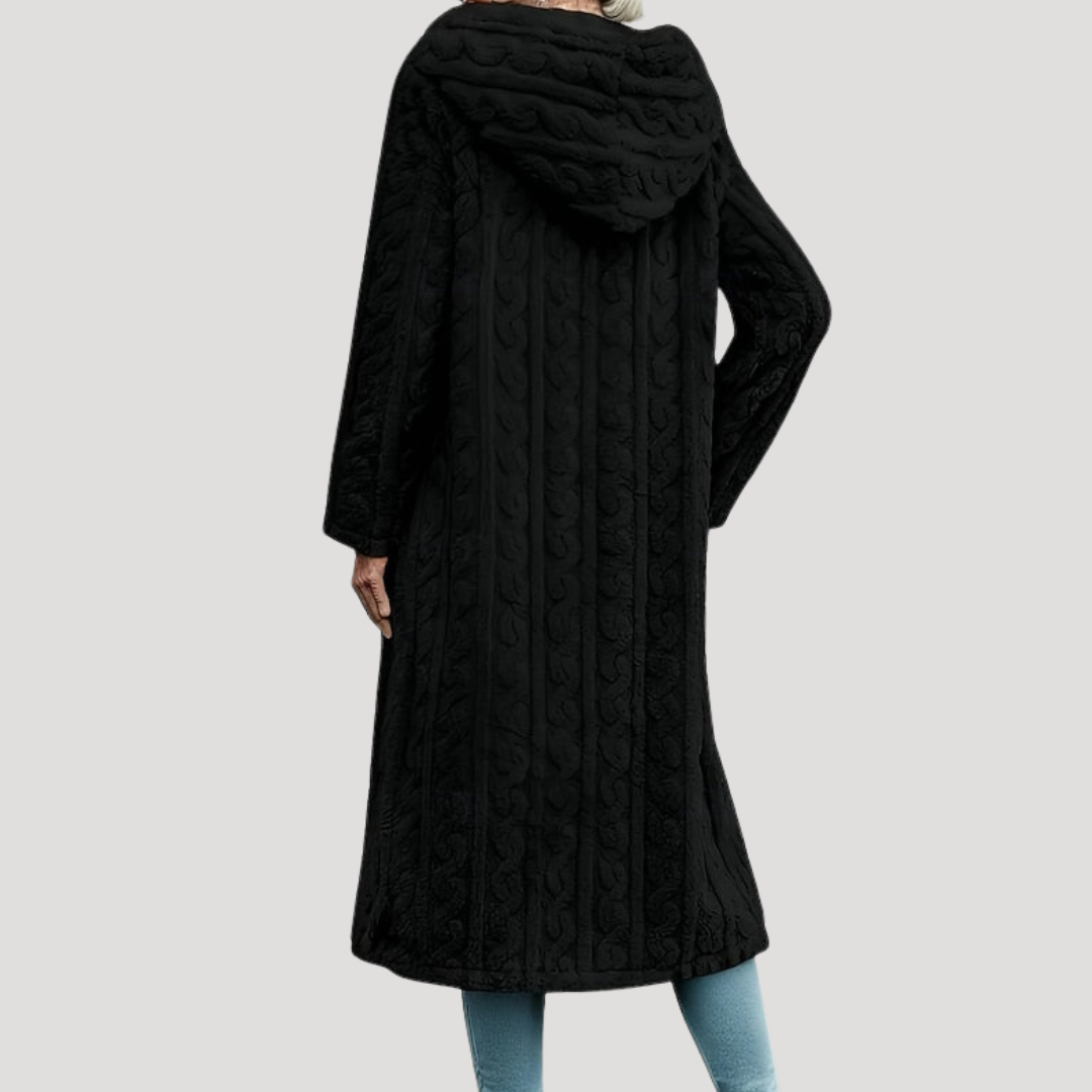 Manteau femme long texturé à capuche