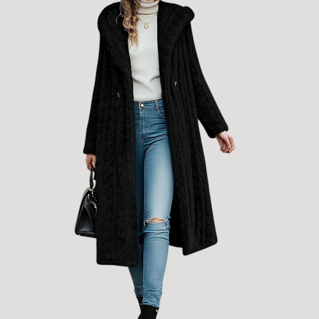 Manteau femme long texturé à capuche