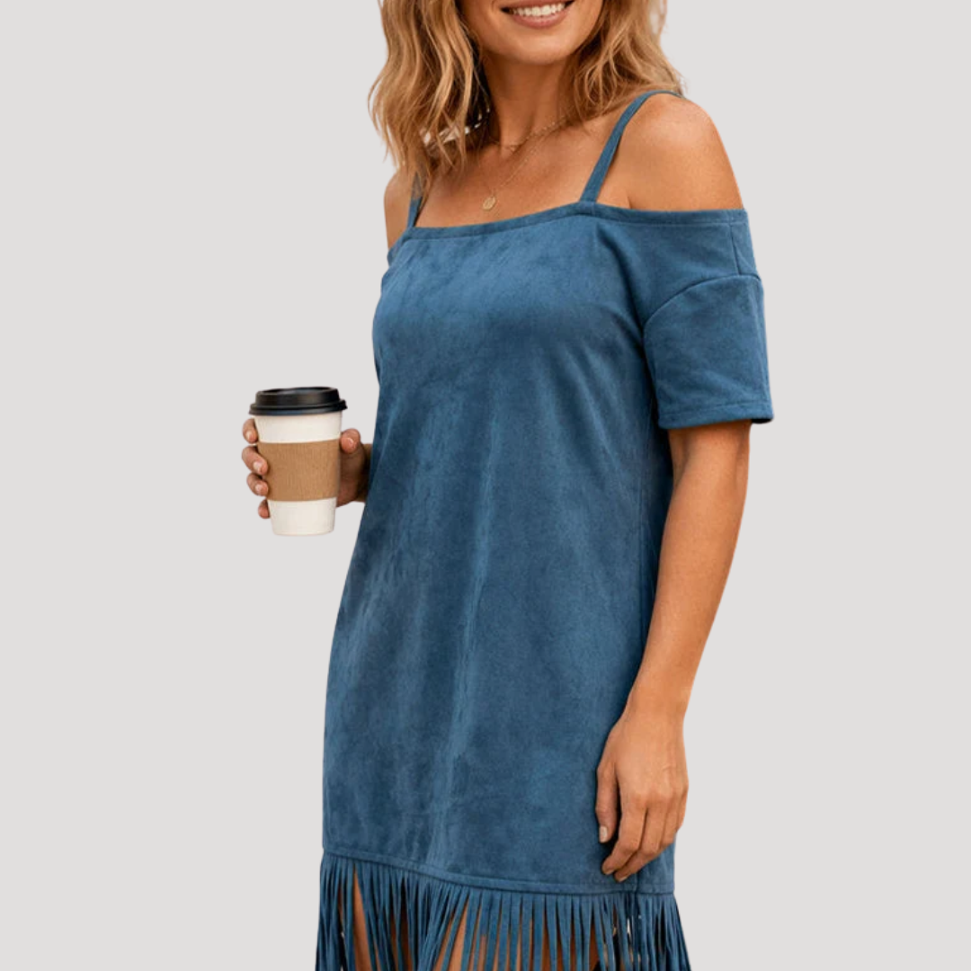 Robe Courte Épaules Dénudées à Franges Femme