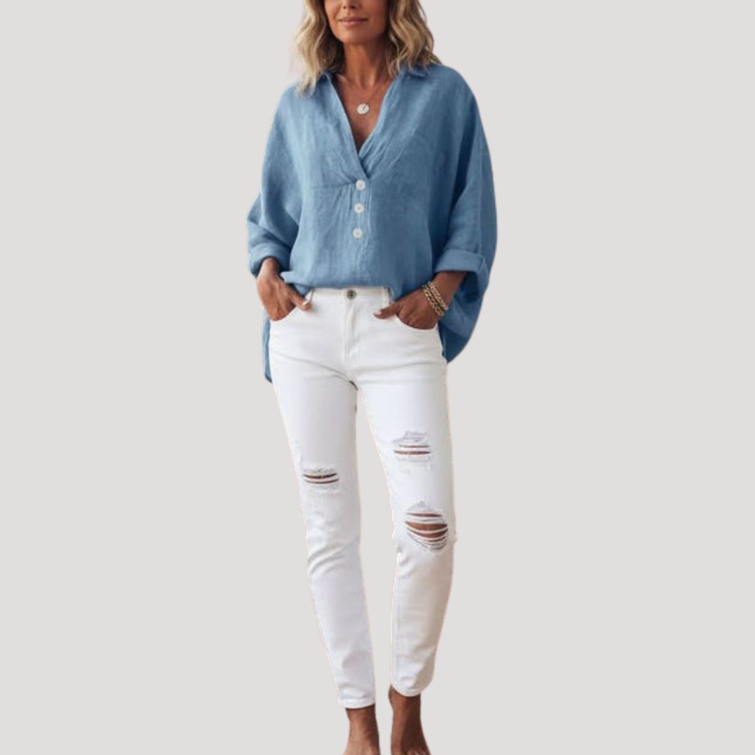 Blouse Femme Fluide avec Détail Boutonné