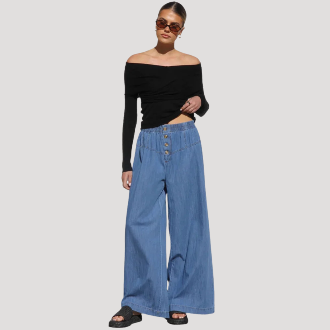 Pantalon Large Femme à Taille Élastiquée