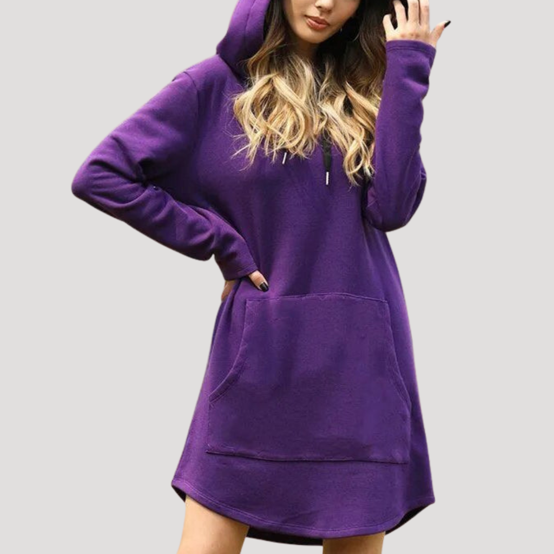 Robe Tunique Mini Femme Décontractée à Capuche avec Poche Kangourou