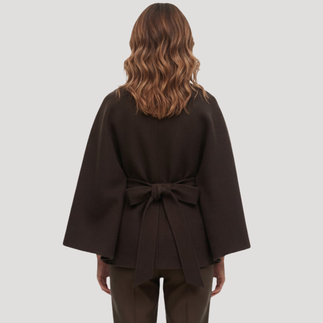 Manteau cape femme ceinturé à col montant