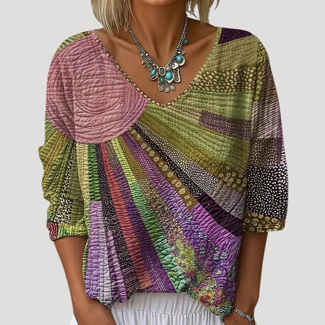 Blouse femme imprimée vintage à manches courtes