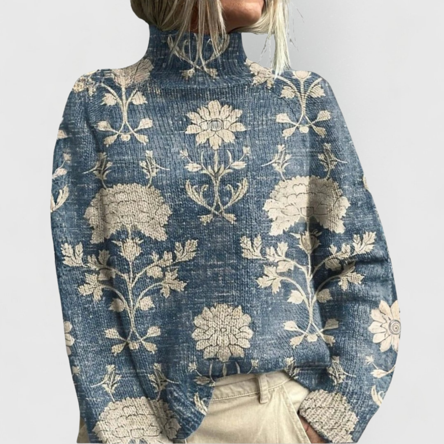 Pull Femme Col Roulé Motif Nature Décontracté