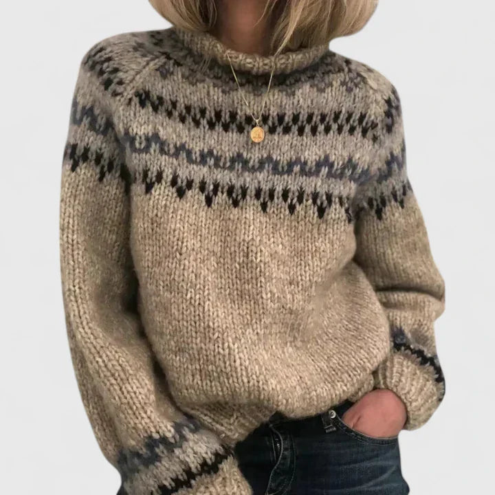 Pull Femme Maille Épaisse Motif Nordique Vintage