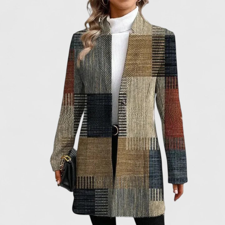 Blazer Femme Carreaux Chic Manches Longues
