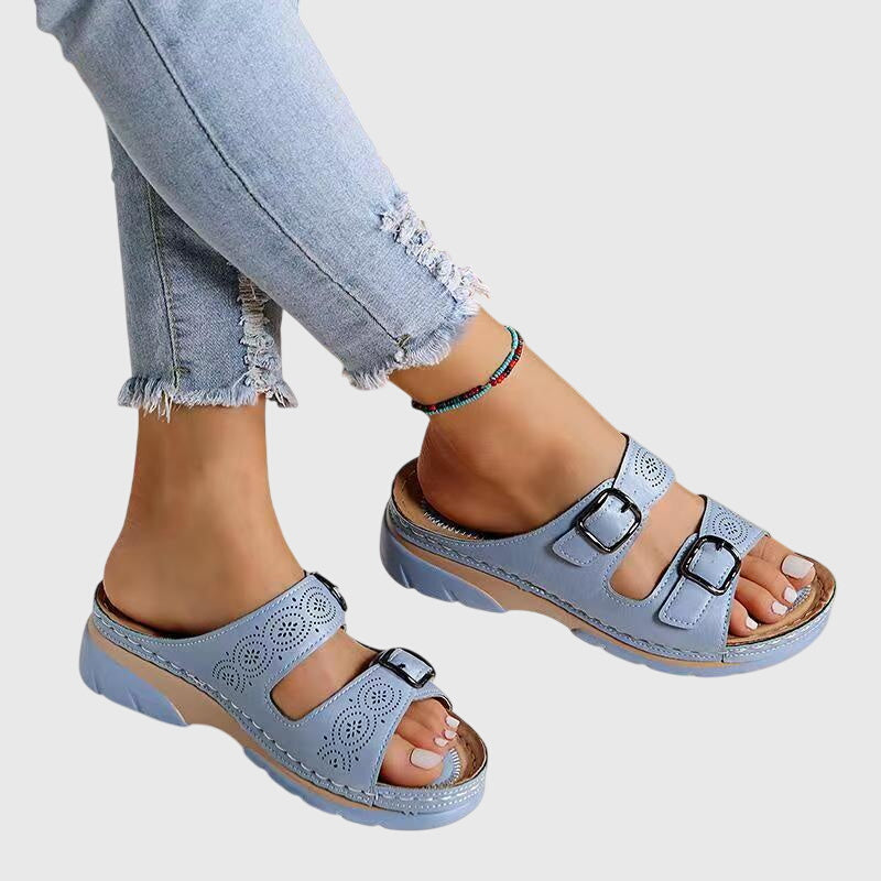 Mules Femme Bout Ouvert Double Boucle Confort