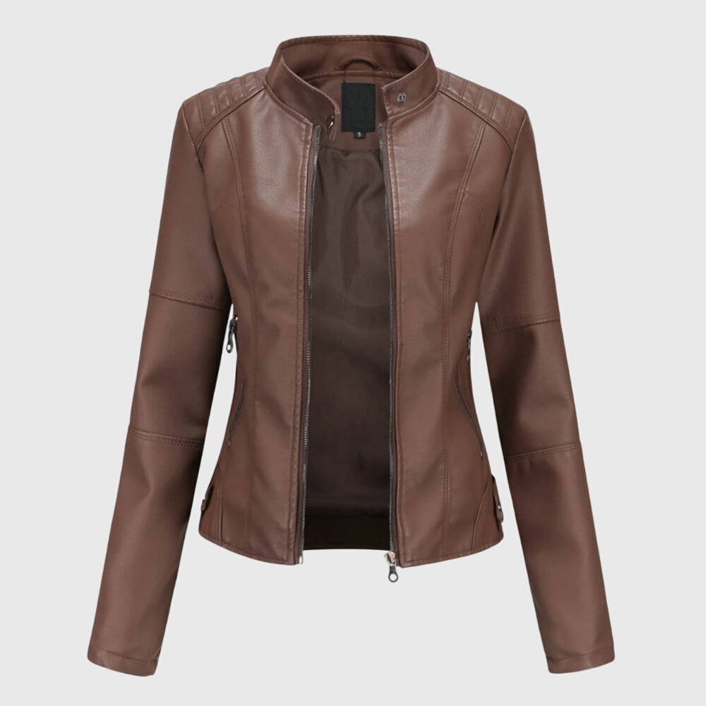 Veste en Cuir Femme Zippée Col Montant