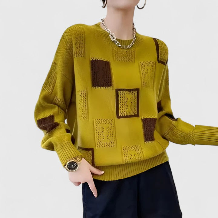 Pull Femme Patchwork Géométrique Maille Douce