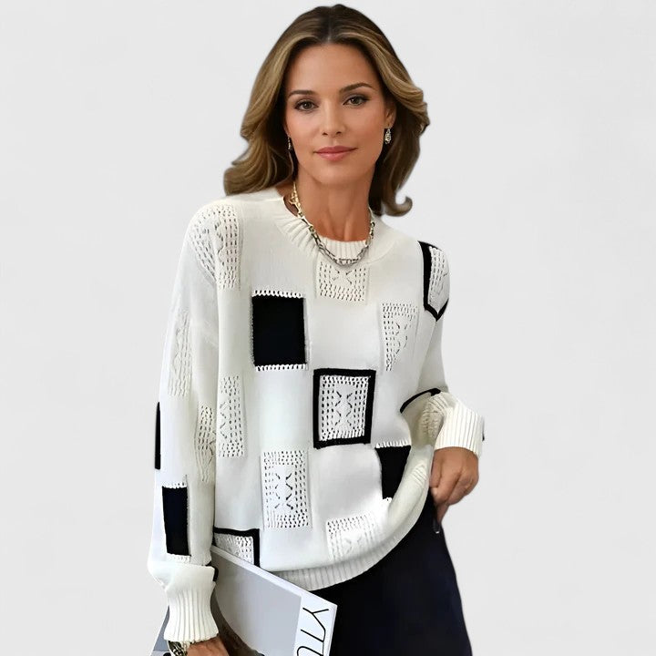 Pull Femme Patchwork Géométrique Maille Douce