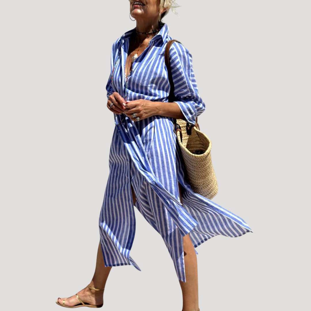 Robe chemise midi femme rayée