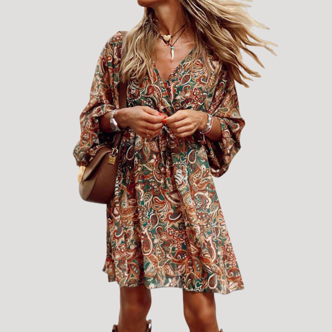 Robe courte bohème fluide à imprimé vintage